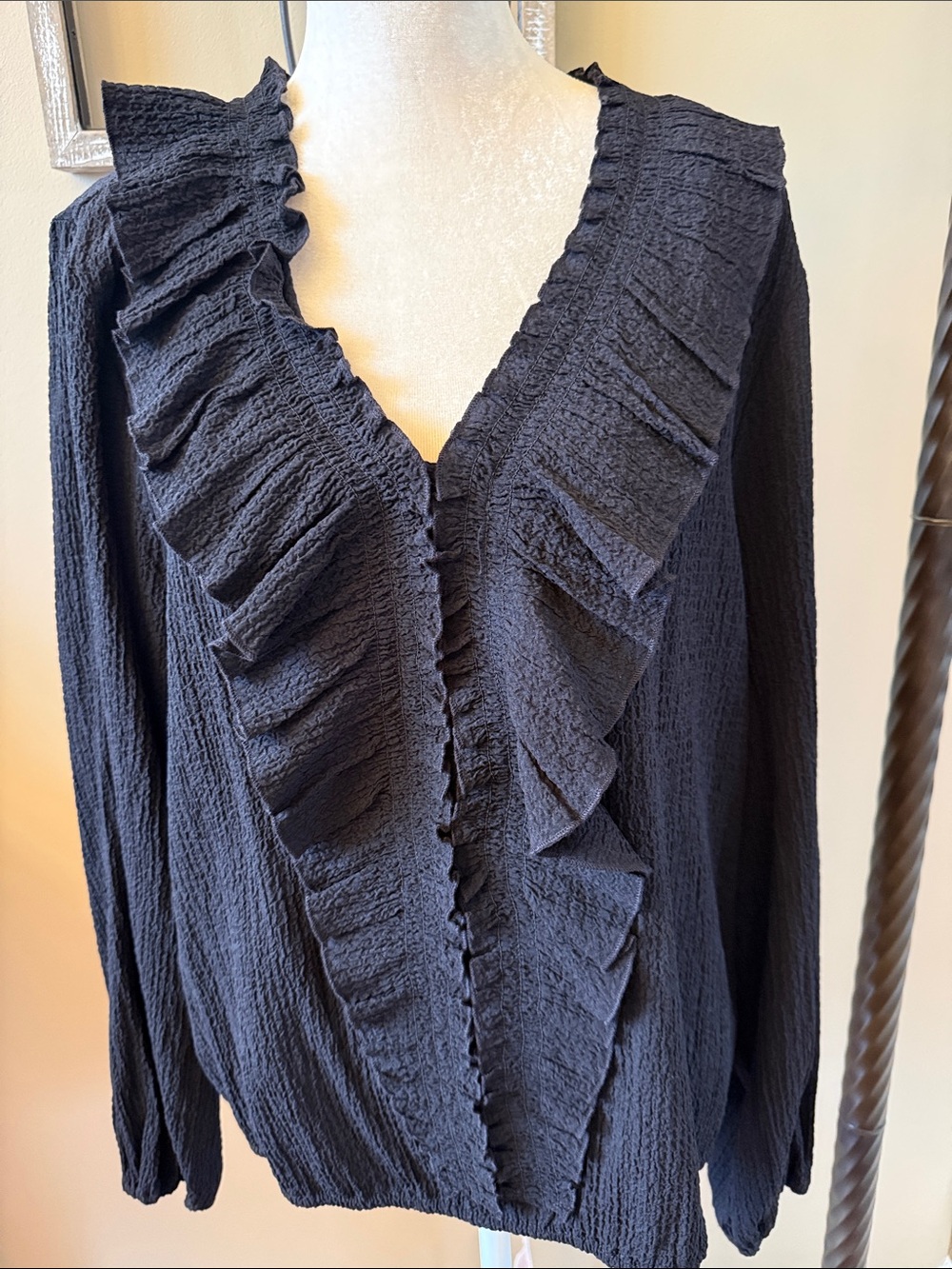 Marc New York Black Ruffle V-Neck Blouse
